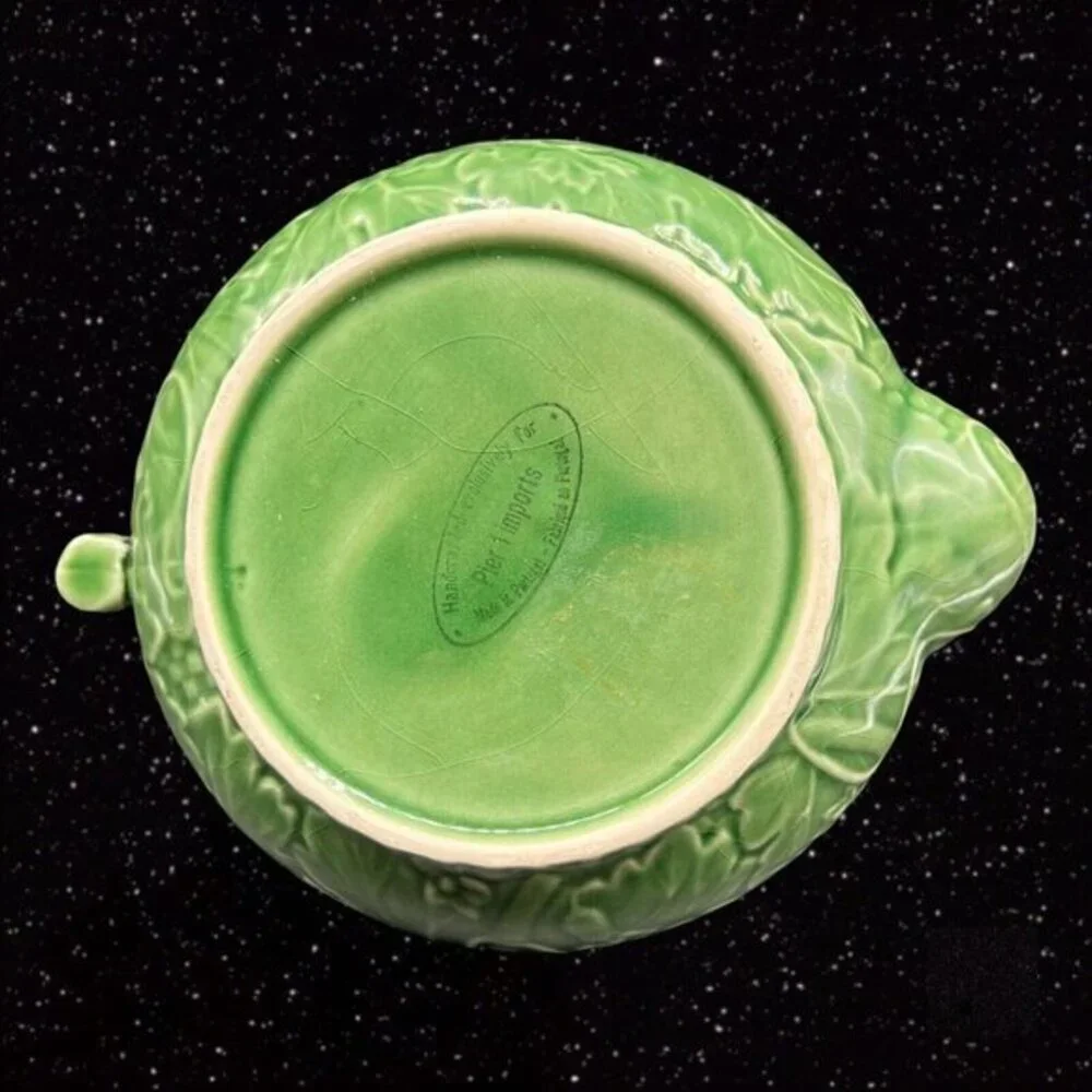 Vintage Pier 1 Imports Handpainted Green‎ Cabbage Teapot Portugal 6”W 9”T